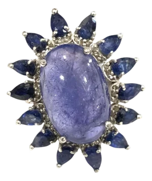 Bochic "Capri" Natural Tanzanite & Diamonds Vintage Retro Ring Set In 18K & Silver