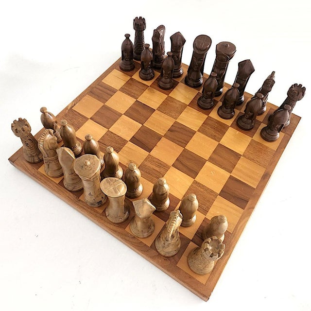 1960s 1960s Wood Chess Board and Duncan Ceramic Bisque Chess Pieces, 32 Piece Set For Sale - Image 5 of 11