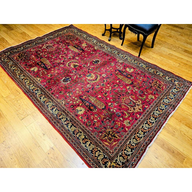 19th Century Antique Persian Khorassan Rug, Hand-Knotted Wool, Tree of Life Pattern, Crimson Red & Blue, 6x9 For Sale - Image 5 of 18