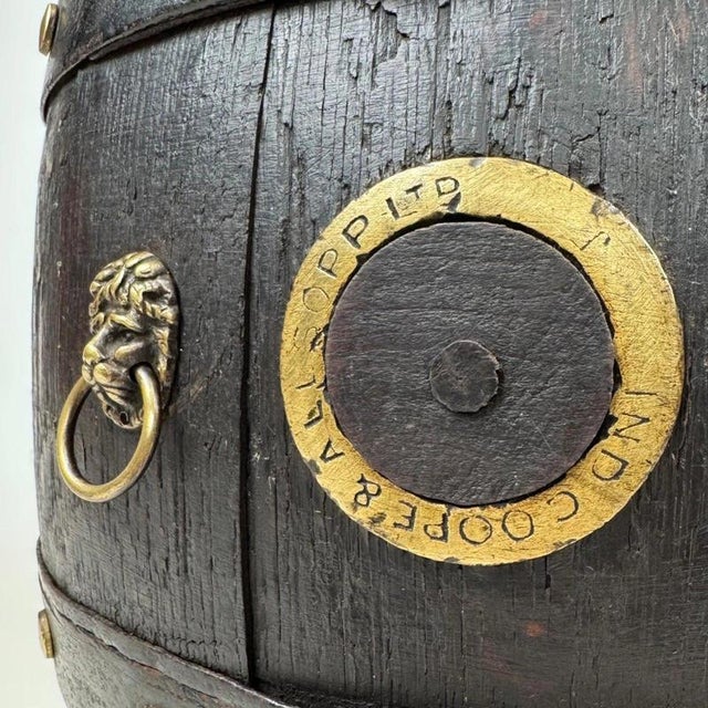 Brown 19th Century English Oak Barrel Planter with Brass Banding For Sale - Image 8 of 9