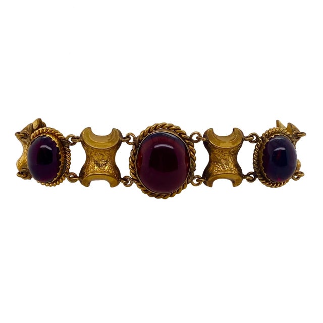 Early Victorian Pinchbeck Gold & Cabochon Garnet Paste Link Bracelet For Sale - Image 4 of 6