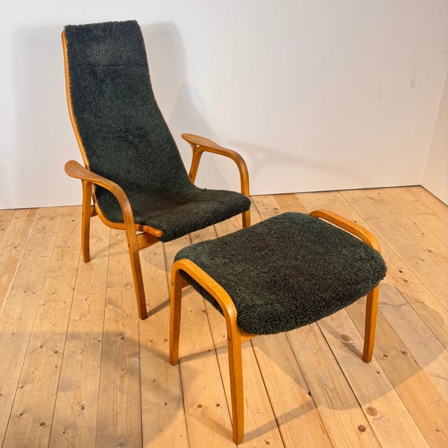 Set of Green Lamino Lounge Chair and Ottoman by Yngve Ekström for Swedese, 1960 For Sale - Image 9 of 9