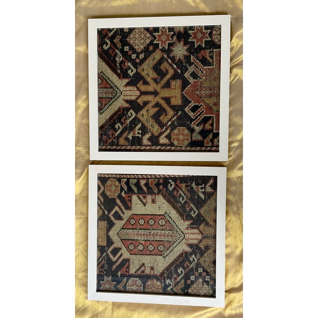 Pair of Antique Caucasian Rug Fragments – Framed Museum-Style Textile Art For Sale - Image 10 of 14