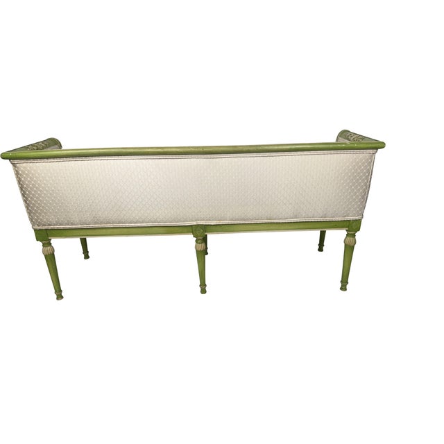 1930s Pair of Neoclassical Painted Decorated Green Settees With Cream Upholstery For Sale - Image 11 of 11