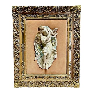 Antique Bisque Lovers Porcelain Figural Gold Wood Frame For Sale