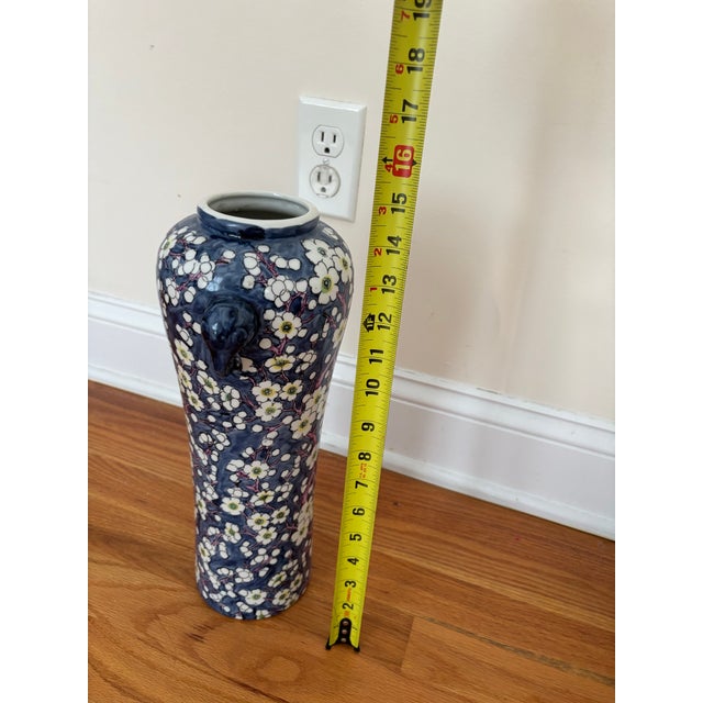 Ceramic Eclectic Asymmetric Vase Pair – 1980s Harris Potteries & Chinoiserie Prunus Porcelain For Sale - Image 7 of 12