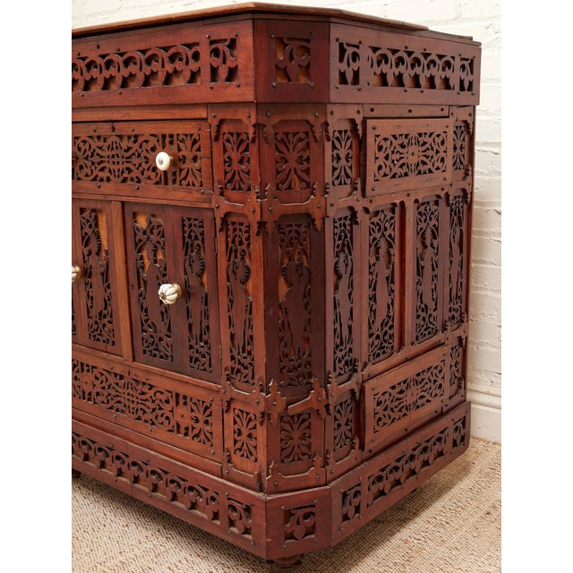 Asian Heavily Hand Carved Flip Top Dry Bar Cabinet For Sale - Image 4 of 10