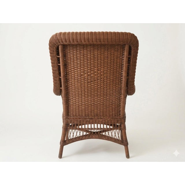 Traditional Antique Heywood Brothers Reed & Rattan High-Back Wing Chair For Sale - Image 3 of 4