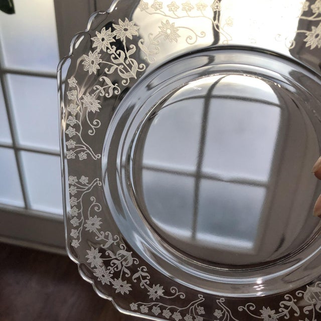 Vintage Clear Depression Glass Etched Square Lunch Plate ...