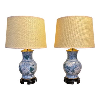 Vintage Porcelain Chinoiserie Table Lamps Set of 2 For Sale