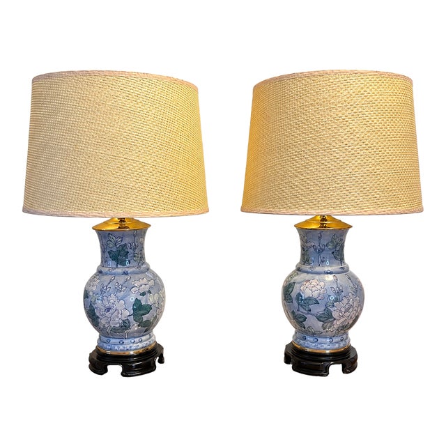 Vintage Porcelain Chinoiserie Table Lamps Set of 2 For Sale