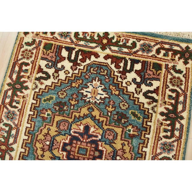 Heriz Runner 2’6” X 7’9” Blue Wool Tribal Hand-Knotted Oriental Rug For Sale In Philadelphia - Image 6 of 12