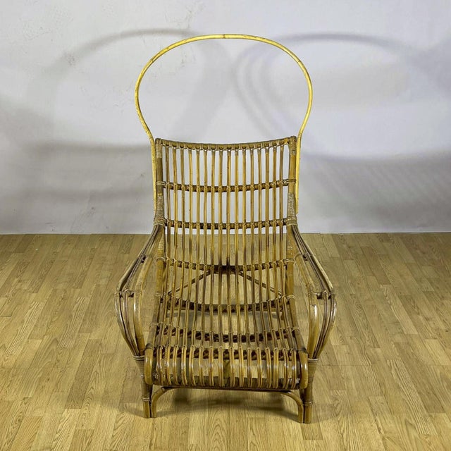Mediterranean High-Back Lounge Chair in Bamboo and Rattan, 1960s For Sale - Image 8 of 9