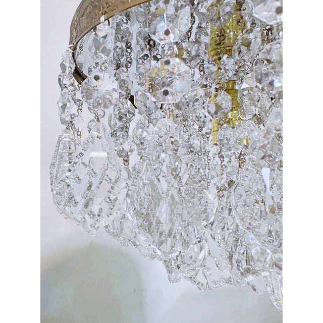 Brass Vintage Crystal Chandelier With French Pendalogue Crystal Prisms For Sale - Image 8 of 9