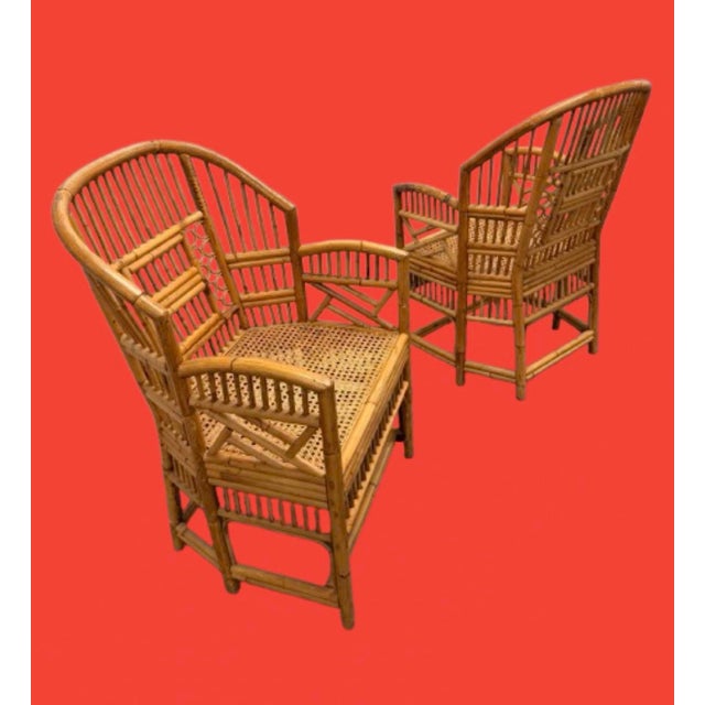 Copper Vintage Brighton Pavilion Large Chairs Chinoiserie Style Bamboo With Caning Seat- A Pair For Sale - Image 8 of 11