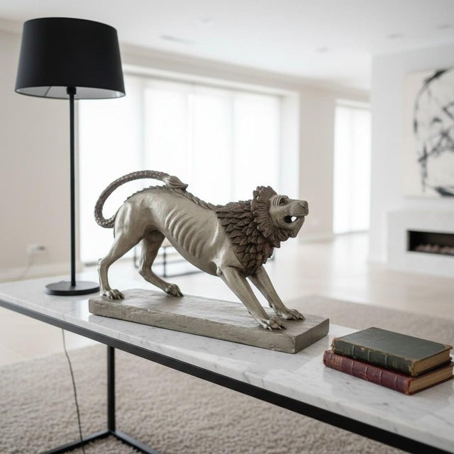 1980s Austin Productions Etruscan Lion Sculpture-Large-Regency-Statue-Neoclassical For Sale - Image 6 of 11