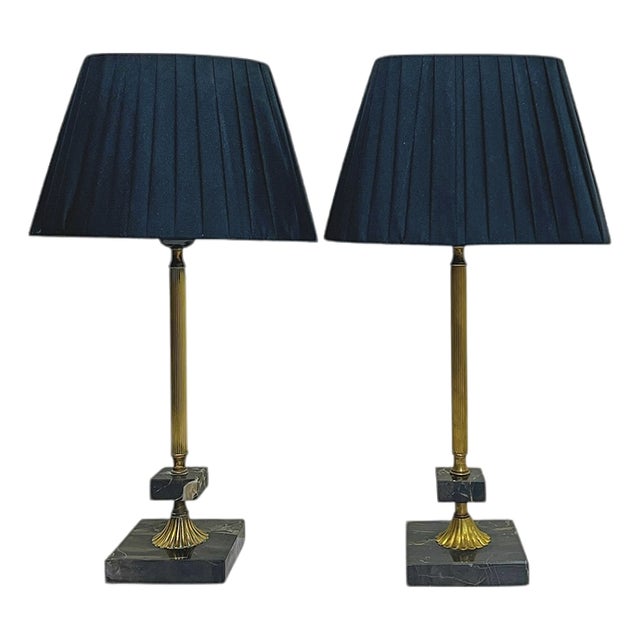 Table Lamps in Brass and Marble, 1950s, Set of 2 For Sale