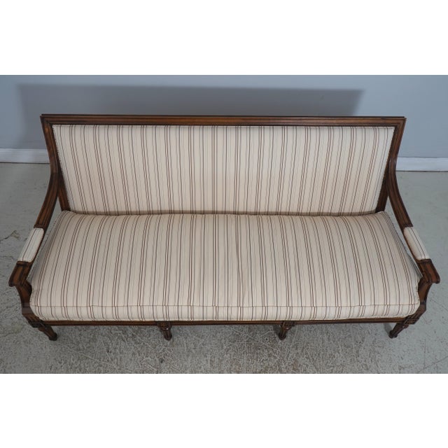 French Ethan Allen French Louis XVI Style Mahogany Upholstered Large Sofa For Sale - Image 3 of 18