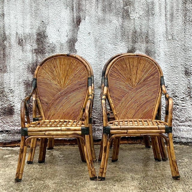 Wood Vintage Coastal Arched Pencil Reed Dining Chairs - Set of 4 For Sale - Image 7 of 10