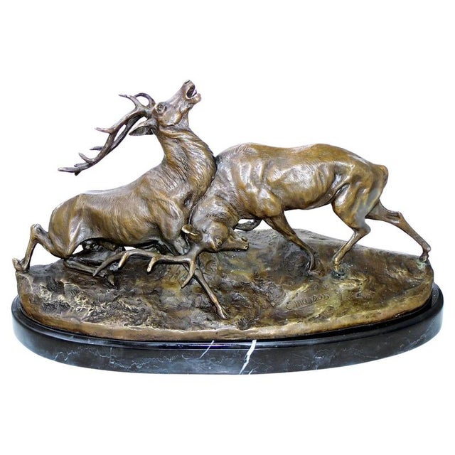 Metal 20th Century Bronze Fighting Stags Sculpture on Marble Base For Sale - Image 7 of 7