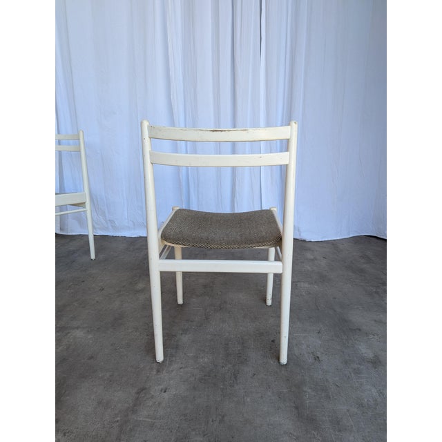 Industrial Vintage White Wooden Chair with Fabric Seat, 1970s For Sale - Image 3 of 18