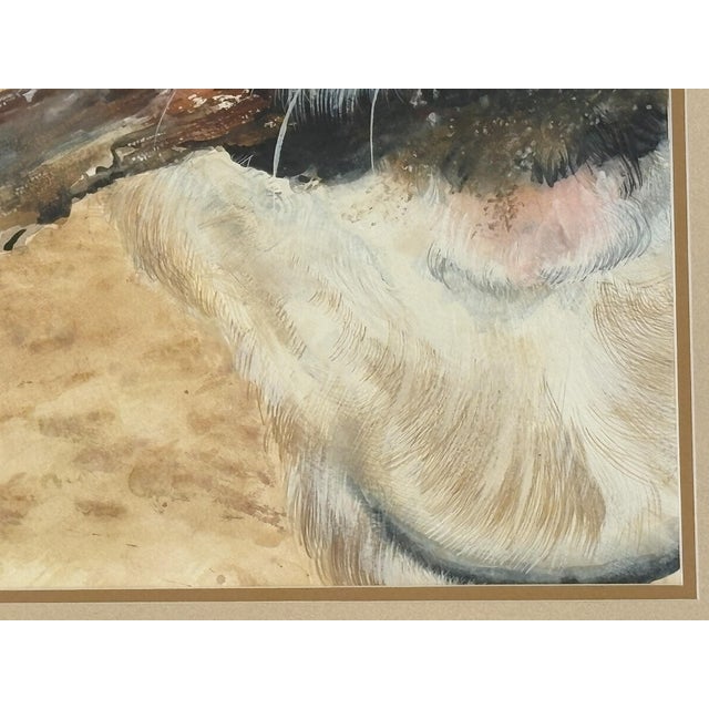 Framed Signed Original Watercolor Portrait of a Playful Terrier at the Beach by Capt Wick Reed For Sale In West Palm - Image 6 of 12