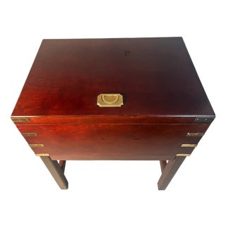 Campaign Chest on Stand Cherry Wood Brass Fittings Cedar & Felt Lined For Sale