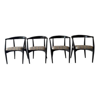 Mid Century Danish Modern Ebonzied Lawrence Peabody Dining Chair Set for Craft Associates For Sale