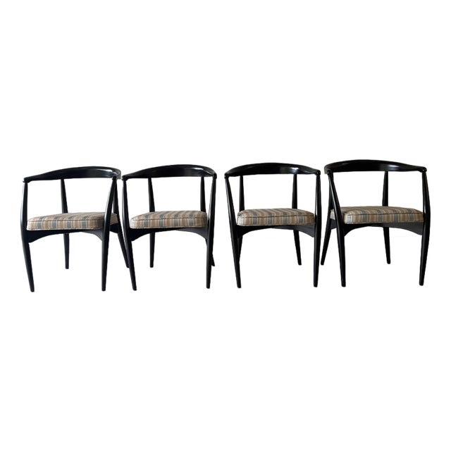 Mid Century Danish Modern Ebonzied Lawrence Peabody Dining Chair Set for Craft Associates For Sale
