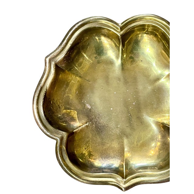 Vintage Hollywood Regency Quatrefoil Shape Brass Bowl With Cupid or Putti Base For Sale - Image 12 of 12