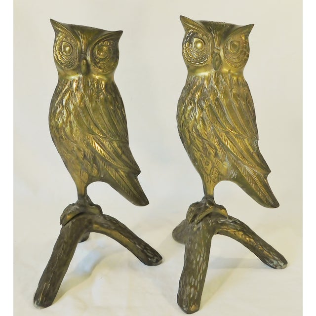 Mid-Century Modern Pair MCM Vintage Solid Brass Owl on Branch Figurines For Sale - Image 3 of 7