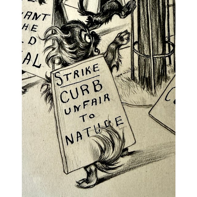 Mid-Century Modern Original Vincenzo Zito Humorous Dog Protest Illustration, Graphite Drawing, 1950s For Sale - Image 3 of 18
