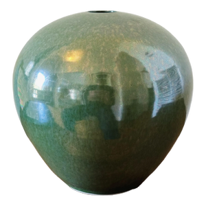 Mid-Century Hand Thrown California Studio Pottery Bulbous Vase in Iridescent Teal Crackle Glaze