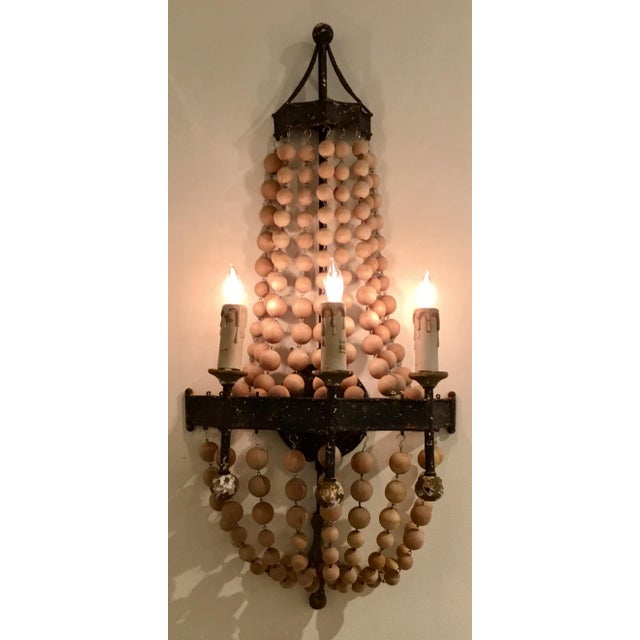 Regina Andrew Organic Modern Scalloped Wood Beaded Sconces Pair Chairish