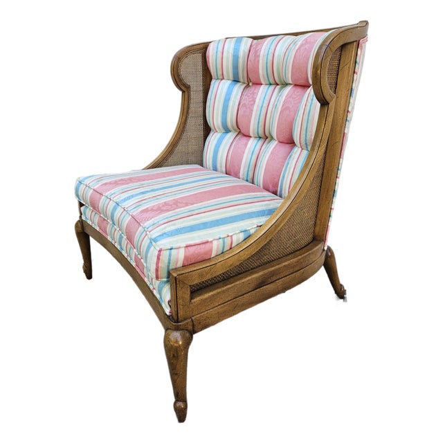 Regency Style Caned and Upholstered Bergere Chair For Sale