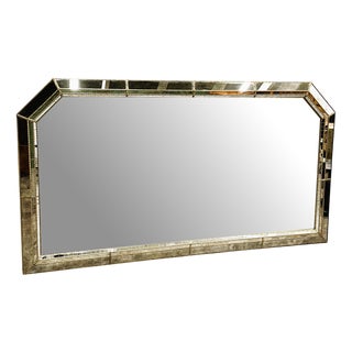Large Vintage Venetian Style Horizontal Mirror with Brass Details, Spain, 1980s For Sale