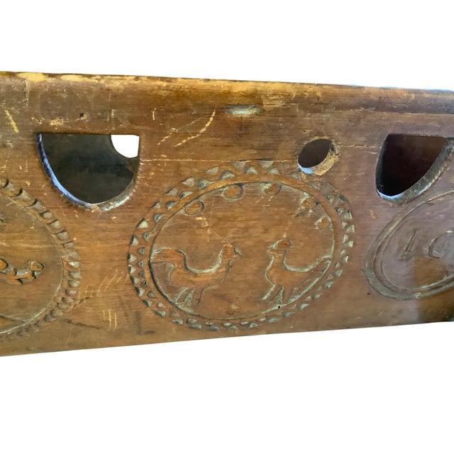 Rare Antique 19th C European Folk Art Rocking Cradle Hand Carved Wood Catholic Iconography and Monogram For Sale In Palm Springs - Image 6 of 10