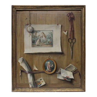 French Louis XVI Style Trompe L'Oeil Oil on Canvas in a Giltwood Frame For Sale