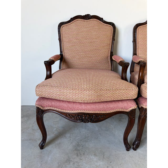 1970s Vintage French Provincial Louis XV Style Carved Walnut Armchairs – A Pair For Sale - Image 5 of 11