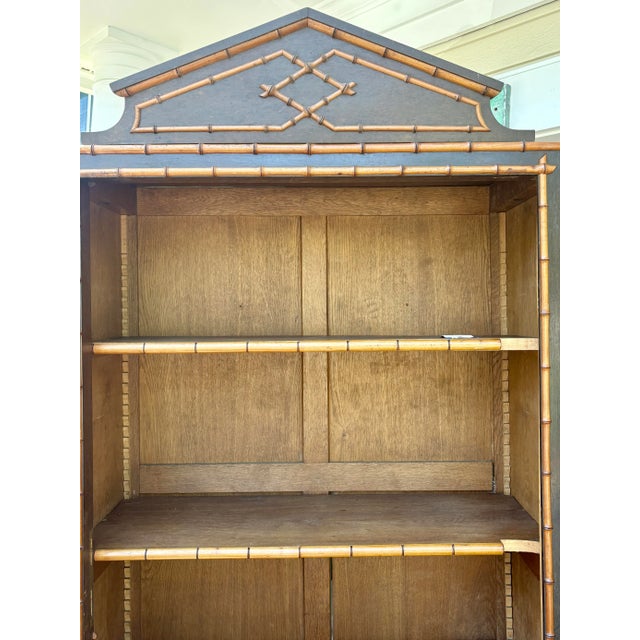 French Regency-Style Faux Bamboo Étagère With Inlay and Drawer, 1880’s For Sale - Image 3 of 8