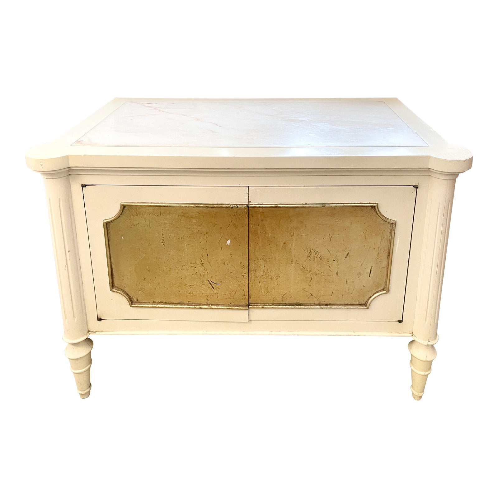 French With Marble Inset Top and Gilt Panel Details. Chairish