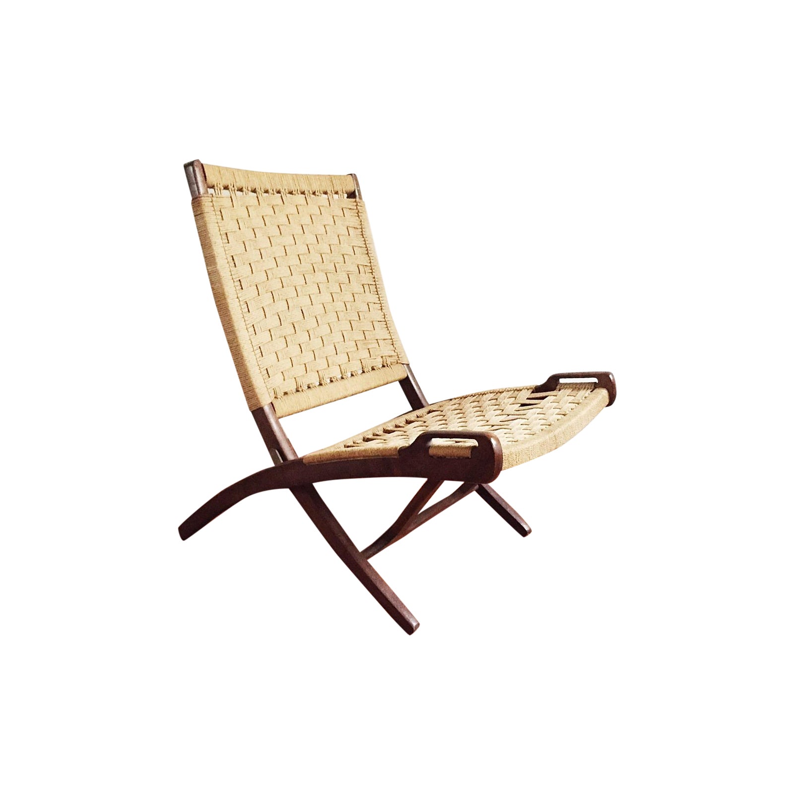 Hans Wegner Style Walnut Folding Jute Chair Chairish