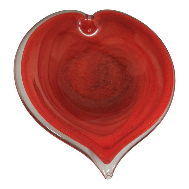 1970s Murano Hand Blown Variegated Heart Dish For Sale