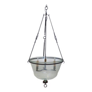 Vintage French Iron & Glass Cloche Light For Sale