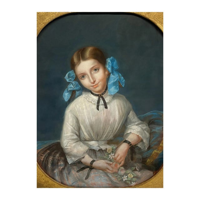 Antique 19th Century Swiss School Pastel Portrait Painting Beautiful Young Girl, Attributed to Albert Anker, Circa 1870 For Sale - Image 11 of 12