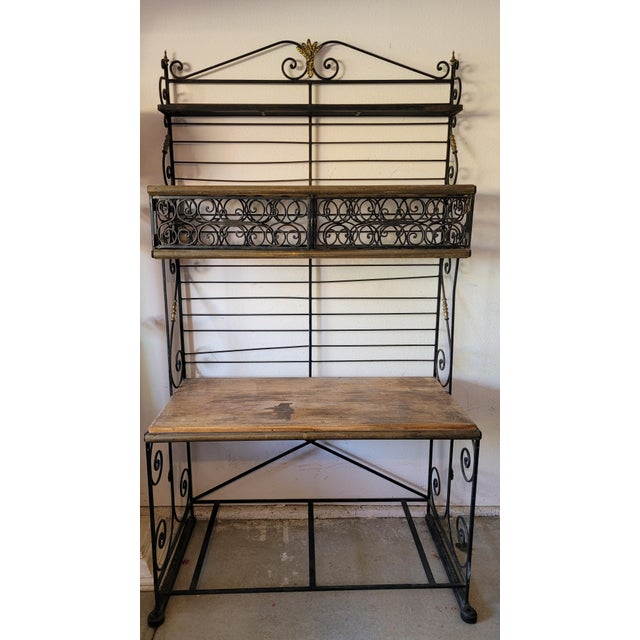 Wrought Iron Wine Baker’s Rack With Butcher Block Shelf by French Perfit Fils Ltd. For Sale - Image 16 of 18