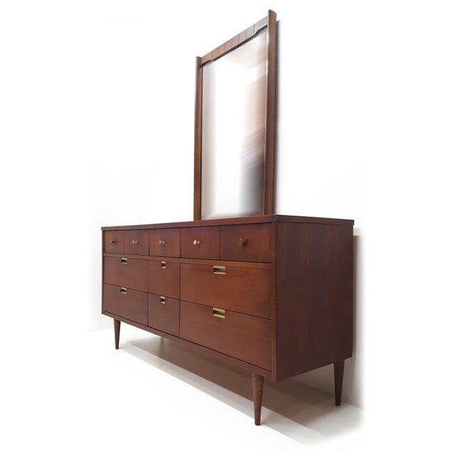 MidCentury Modern Basset Furniture 9 Drawer Dresser With Mirror Chairish