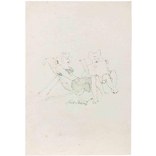 Mino Maccari, At the Beach, 1942, Pen For Sale