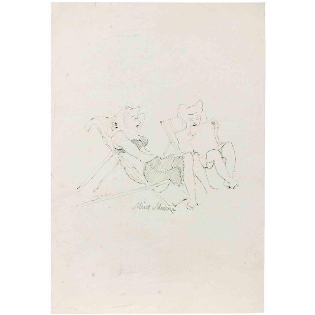 Mino Maccari, At the Beach, 1942, Pen For Sale