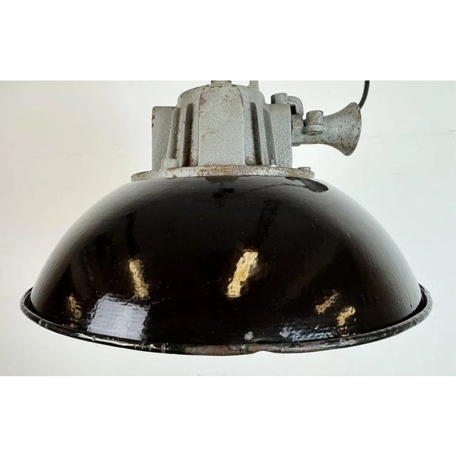 Black Enamel and Cast Iron Industrial Cage Pendant Light from Elektrosvit, 1960s For Sale - Image 6 of 18